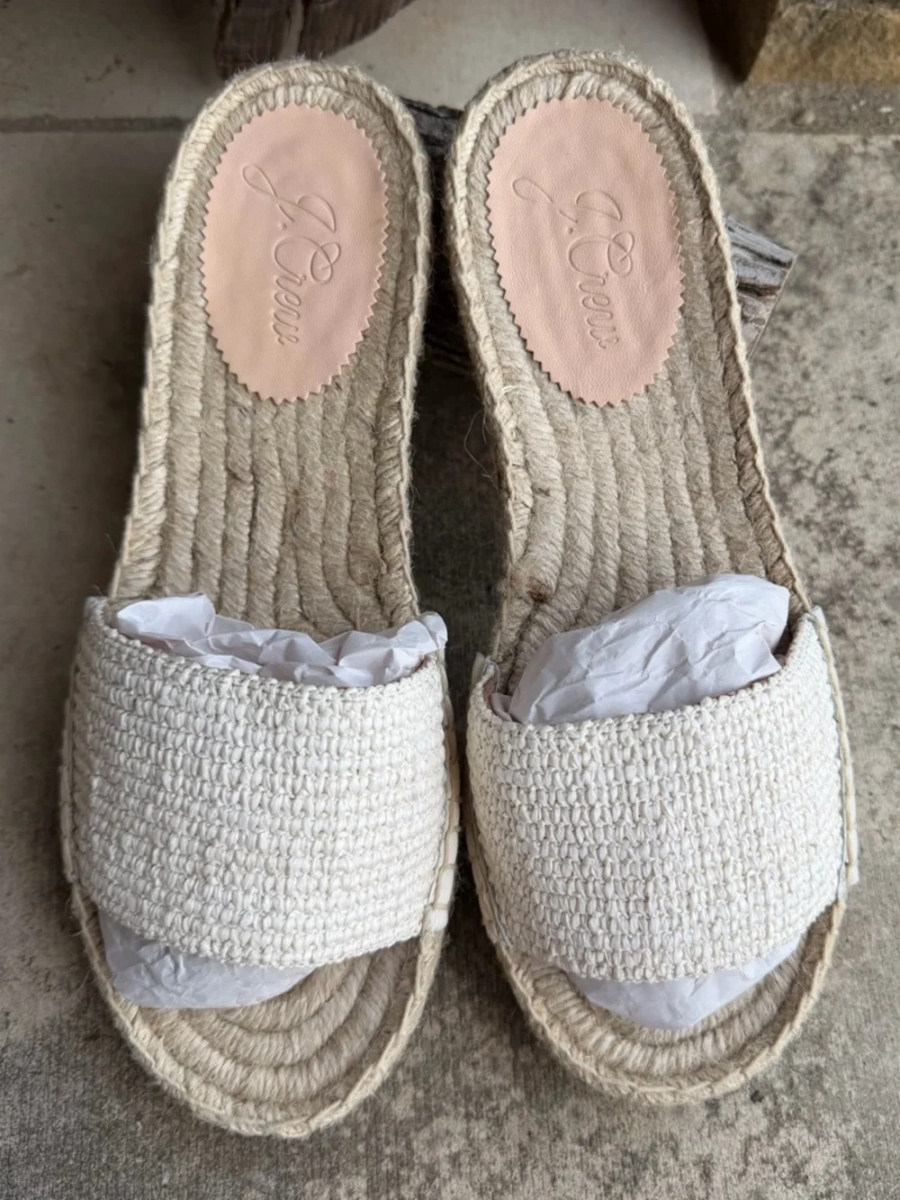 J. Crew Ivory Braided‎ Raffia Espadrille Slide Sandals Sz-10.   Y